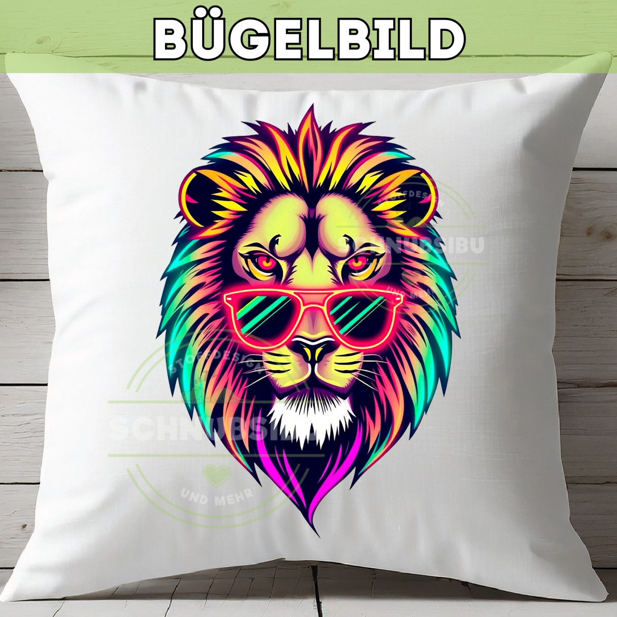 Bügelbild Neon Löwe